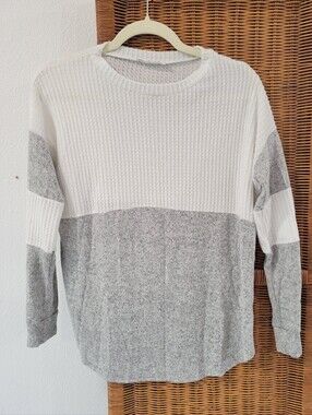 Charlotte Avery Womens S Oversized Waffle Knit Colorblock Long Sleeve Top